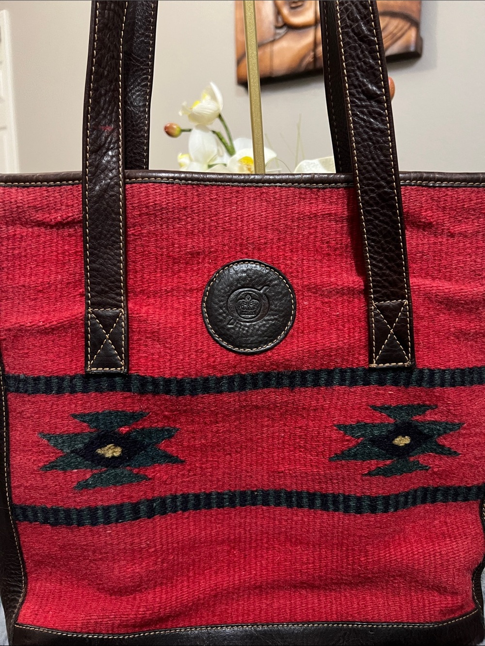 Born Red Woven / Leather Tote Bag GUC retail $199 - Picture 2 of 9